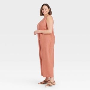 Universal Thread Jumpsuit Size 1X Linen Blend Rust Cropped Overalls Pockets NWT